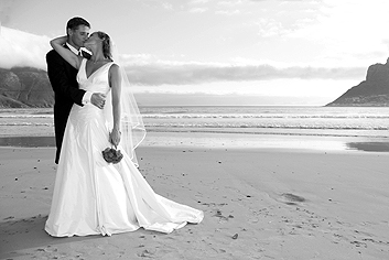 Wedding kiss on the beach just after the wedding ceremony