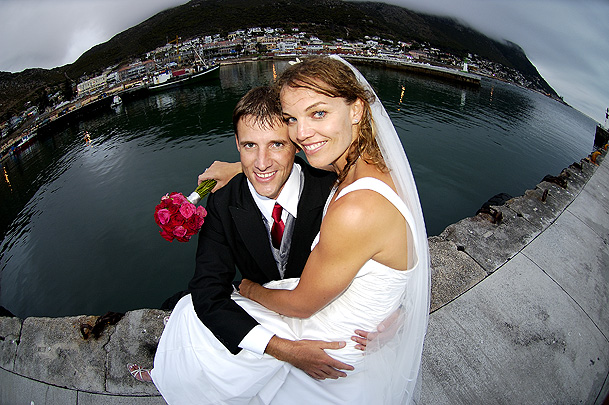 copyright Andrew Woodburn collecion, wedding photography of the bridal couple at kalk bay capetown